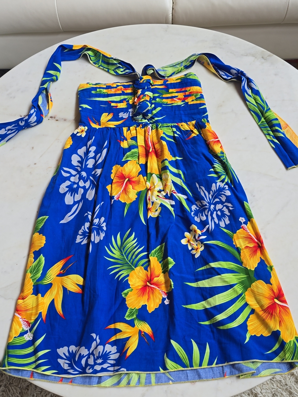 Anny Fashion Hawaiian Cobalt Blue Hibiscus Dress O/S